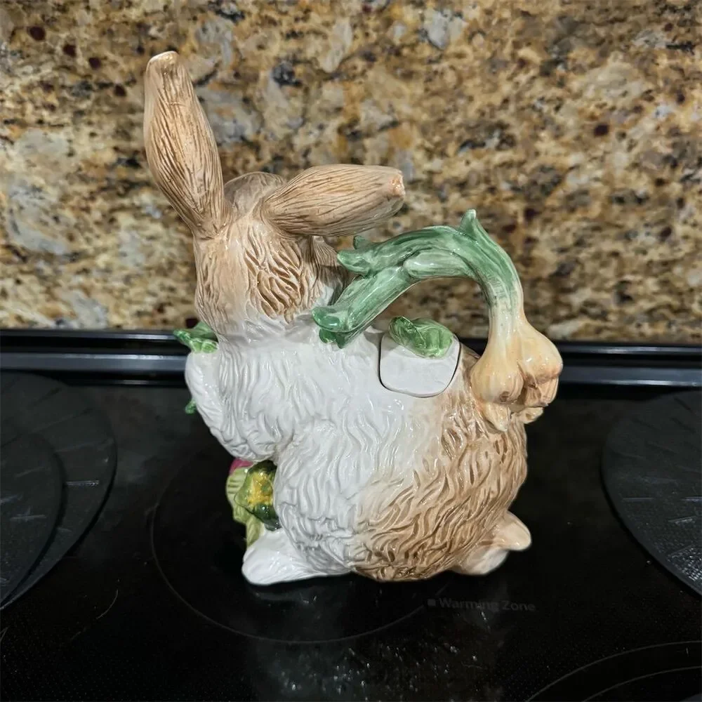 Hand Painted Bunny Rabbit Teapot Whimsical Decor 8.5